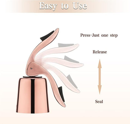 OWO Stainless Steel Wine Bottle Stopper, Reusable Wine Saver with Silicone Seal, Decorative Bottle Sealer, Keeps Fresh (Rosegold, 2 Pack)