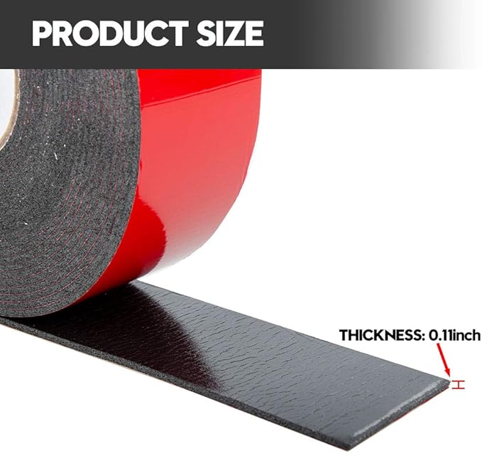 Double Sided Foam Tape 2.36In x 33FT 2 Pack, Mounting Tape Heavy Duty, Strong Adhesive Weatherproof Seal Strips for DIY Craft Picture Poster, Car & Gap Filling Mountings, Home Office Decor (Black)