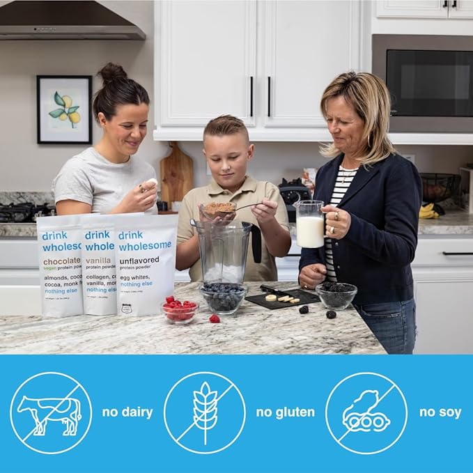 drink wholesome Vanilla Collagen Protein Powder | for Sensitive Stomachs | Gut Friendly | Additive & Dairy Free | No Artificial Sweeteners | No Bloating, Farts or Gas | No Constipation or Diarrhea