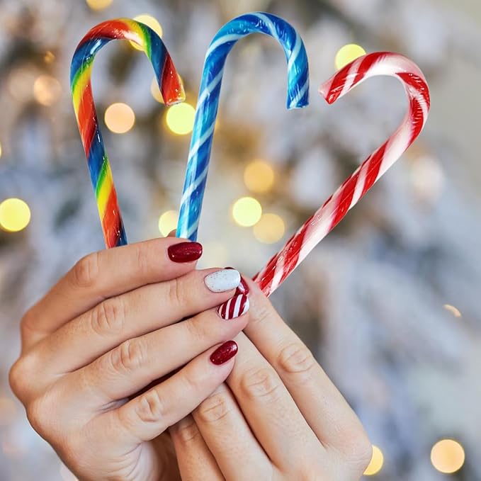 Christmas Candy Canes Tutti Frutti, Blue/White Peppermint, Red and White Cherry Mix Flavors - Bulk Candy Canes Individually Wrapped for Family Holiday Indulgement, Candy Cane Gift Set (100 Count)