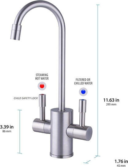 Ready Hot 41-RH-200-F560-BN Instant Hot Water Dispenser System, 2.5 Quarts, Manual Dial Dual Lever Hot and Cold Water Faucet Brushed Nickel
