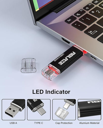 ABLAZE 64GB Type C Flash Drive 10 Pack, Dual USB 2.0+USB C Memory Stick Thumb Drive Compatible with iPhone 17/16/15, Android Smartphone, Computers,Tablets, Mac,iPad,PC