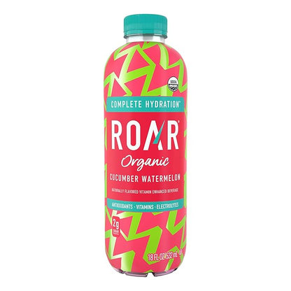 Roar Organic Electrolyte Infusions - USDA Organic - Cucumber Watermelon - with Antioxidants, B Vitamins, Low-Calorie, Low-Sugar, Low-Carb, Coconut Water Infused Beverage 18 Fl Oz (Pack of 12)