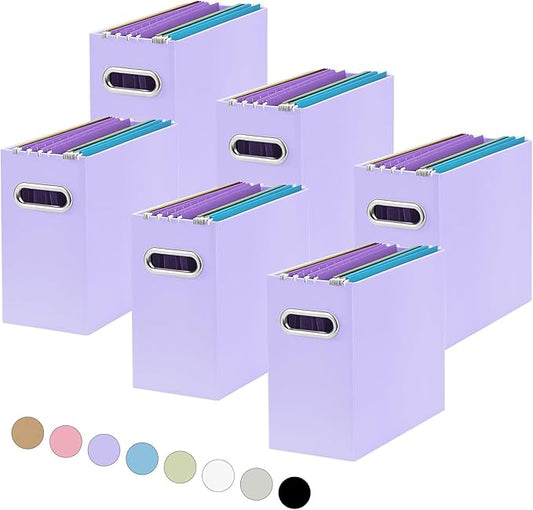 Oterri Cardboard File Organizer Box for Hanging File Folders Letter Size,File Box for Computer Desk,File Cabinet,Working Home,Office,Classroom (Purple, Letter Size - 6 Packs)