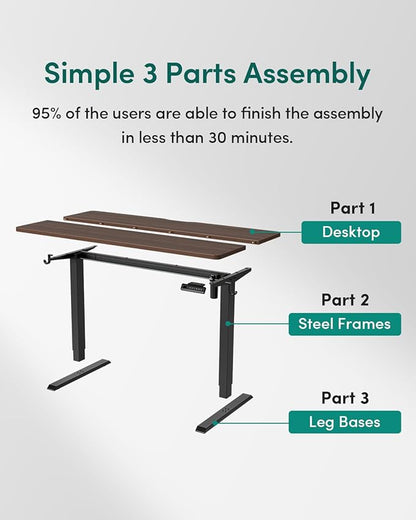 FEZIBO Standing Desk, 55×28 Inches Electric Height Adjustable, Sit Stand Up, Computer Office Desk with Splice Board, Black Frame/Black Walnut TOP