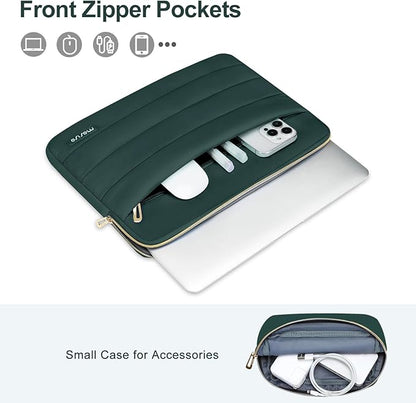 MOSISO 15-15.6 inch Laptop Case, 16 inch Puffy Laptop Sleeve Compatible with MacBook Pro 16, HP Dell ASUS Acer Toshiba Lenovo Notebook Computer, Polyester Horizontal Bag with Small Case, Peacock Green