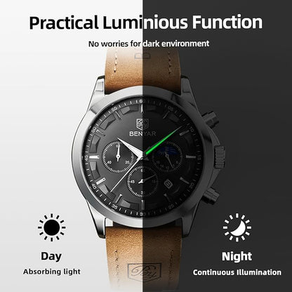BY BENYAR Mens Watches Analog Quartz Chronograph Waterproof Wrist Watches for Men Fashion Business Work Casual Sport Designer Dress Watch with Calendar Elegant Gifts for Men