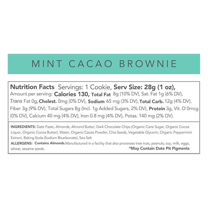 Love + Chew Superfood Soft Baked MINI Cookies, Mint Cacao Brownie Flavor, Plant Based Cookie Made With Almonds & Dark Chocolate for Kids and Adults, Vegan Snacks, Gluten Free, Paleo, Non GMO, 18 Pack