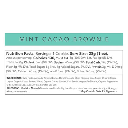 Love + Chew Superfood Soft Baked MINI Cookies, Mint Cacao Brownie Flavor, Plant Based Cookie Made With Almonds & Dark Chocolate for Kids and Adults, Vegan Snacks, Gluten Free, Paleo, Non GMO, 18 Pack