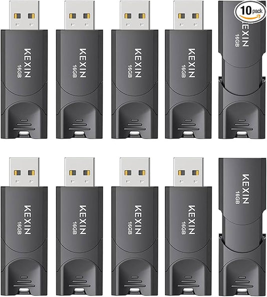 KEXIN 16GB Flash Drive 10 Pack Thumb Drive USB 2.0 Flash Drive Memory Stick USB Data Storage Jump Drive (16GB, Black)