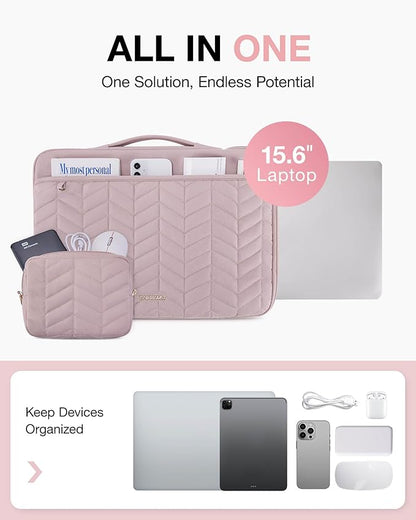 BAGSMART 15-16 inch Laptop Case with Handle, Puffy Padded Laptop Bag Sleeve for Women, Portable MacBook Air/Pro Case Compatible with Dell, HP, Lenovo, ASUS, Acer, Huawei Computer, Pink