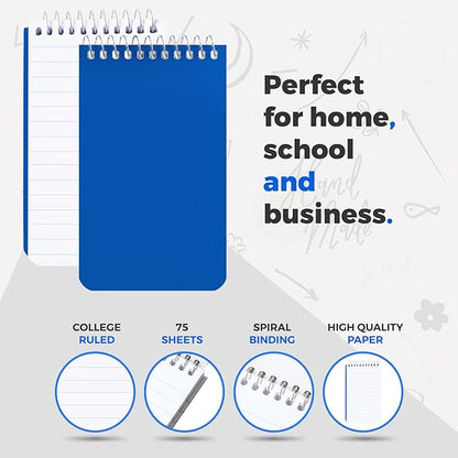 Small Notebooks, Spiral Notepads 3x5" - (Bulk Pack of 25) Pocket Notebook, Memo Pads For Home, Office, College, School - Lined College Ruled Paper - 5 Colored Notebooks, 75 Sheets Per Notebook