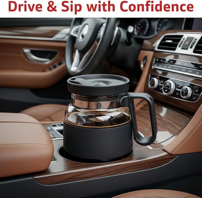 Coffee Pot Mug with Lid,16 Oz Glass Mini Coffee Cup | Spill Proof Heatproof Large Capacity Clear Travel Mug & Novelty Gift for Coffee Lovers & Office Desk (Coffee Pot-1 PCS)