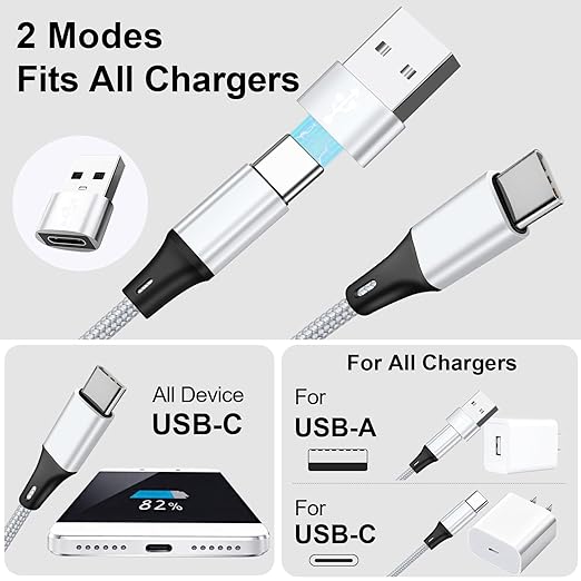 USB C Splitter Multi Charging Cable,USB A/C to USB C QC 3.0 Fast Charging[2Pack 4Ft], 4 in 2 Multi Charger Cord, with 4 Type-C Connectors Compatible with Cell Phones Tablets and More