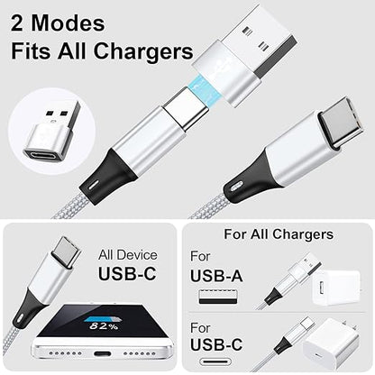 USB C Splitter Multi Charging Cable,USB A/C to USB C QC 3.0 Fast Charging[2Pack 4Ft], 4 in 2 Multi Charger Cord, with 4 Type-C Connectors Compatible with Cell Phones Tablets and More