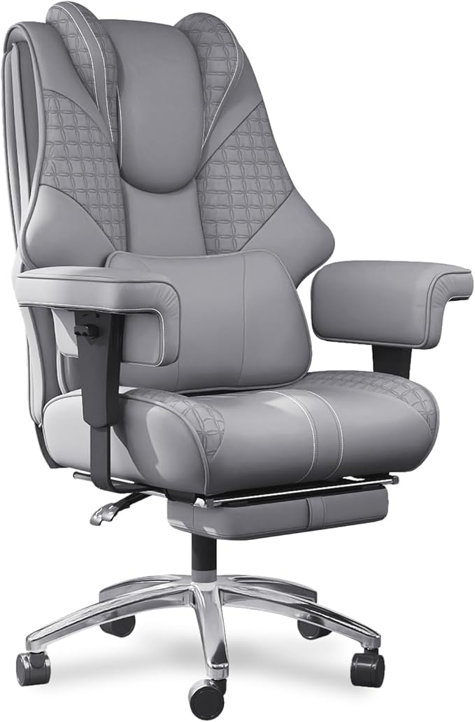 600LBS Big and Tall Office Chair, Oversized Leather Executive Chair with Foot Rest, Wide Ergonomic High-Back Reclining Computer Desk Chair for Heavy People with Lumbar Support and Rolling Wheels