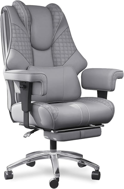 600LBS Big and Tall Office Chair, Oversized Leather Executive Chair with Foot Rest, Wide Ergonomic High-Back Reclining Computer Desk Chair for Heavy People with Lumbar Support and Rolling Wheels