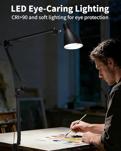 Metal LED Desk Lamp for Home Office, Extra Tall Swing Arm Architect Desk Lamp with Clamp, 5 Color Modes 10 Brightness Task Lamps, Adjustable Gooseneck Clip-on Table Light for Reading Home Work Study