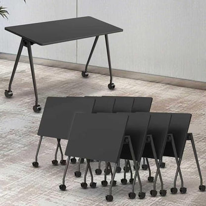 Folding Conference Table, Rectangular Conference Room Tables, Mobile Modular Training Table, Solid Steel Frame,Thickened Panel,for Offices,Meeting Room,Offices andSchools (8, A-Black, 55in)