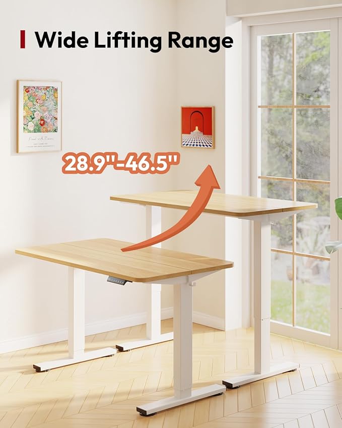 SANODESK Standing Desk Height Adjustable Electric 40x24 Inches Sit Stand Desk for Home Office with Splice Board, White Frame/Maple Top
