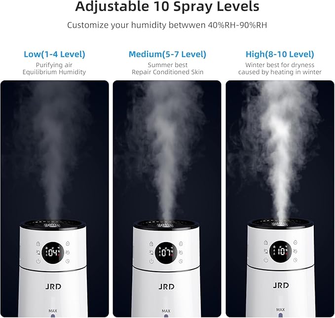 JRD Humidifier Large Room 8L/ 2.1Gal, Ultrasonic Cool Mist for Bedroom, Quiet Humidifier with Remote Control, 10 Mist Modes, 24H Timer, AI Mode for Baby Home Office Adults Plants