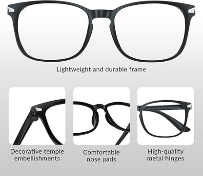 Blue Light Glasses for Woman Men | 99% Blue Light Blocking Glasses for Computer Gaming TV Phone Screen Square Frame | Anti Eyestrain & UV Glare Protection - 3 Pair