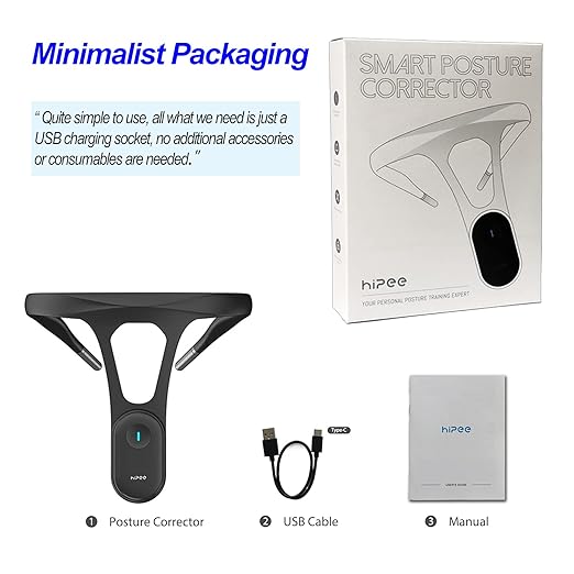 P1 Smart Posture Trainer & Corrector, Control with App, Check Posture in Real Time, Strapless, Boost Health & Temperament (Black)