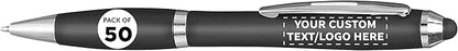 DISCOUNT PROMOS Custom Plastic Stylus Pens Set of 50, Personalized Bulk Pack - Black Ink, Great for Office, School, Business, Tradeshows, Events - Black
