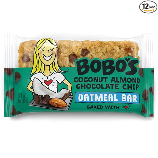 Bobo's Coconut Almond Chocolate Chip Oat Bars, Gluten Free, Non-GMO, Whole Grain Oats, Pack of 12 | Snack Bars | On-the-Go | Made with Simple Ingredients