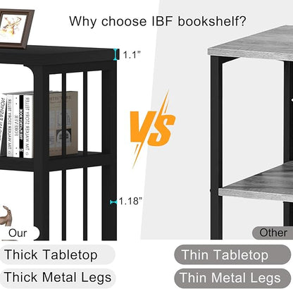 IBF Horizontal Cube Book shelf, Industrial Modern Open Bookshelf, Low Wide Home 5 Cube Storage Organizer Long Shelf for Bedroom, Short Wood and Metal Cubby Book Shelf for Living Room, Black Oak, 47 In