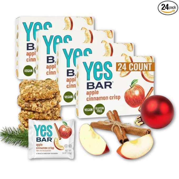 The YES Bar – Apple Cinnamon Crisp – Plant Based Protein, Decadent Snack Bar – Vegan, Paleo, Gluten Free, Dairy Free, Low Sugar, Healthy Snack, Breakfast, Low Carb, Keto Friendly (24 Count)