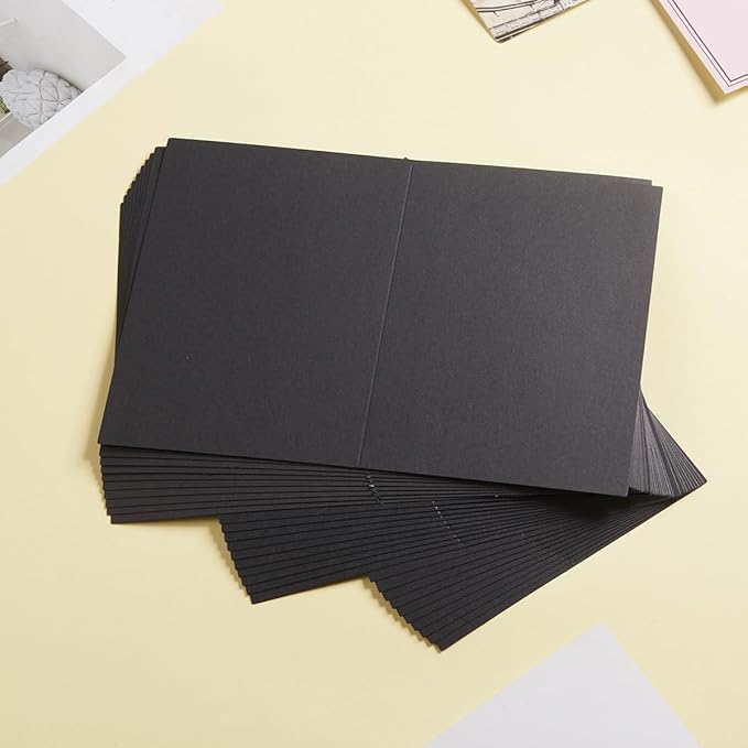 50 Pack Blank Cards Folded Cardstock Thank You Blank Greeting Cards for Invitations, Wedding, Greeting Cards, All Occasion DIY (Black, 4x6)