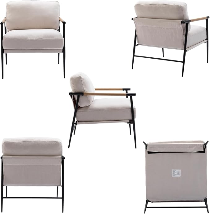 DUOMAY Mid-Century Modern Accent Chair, Soft Linen Upholstered Lounge Reading Chair with Metal Legs Comfy Lightweight Livinig Room Chair Armchair for Home Bedroom, Beige