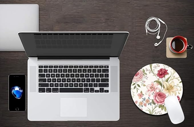 Floral Array with Roses and Lilies Mouse Pad Round Non-Slip Rubber Mousepad Laptop Office Computer Decor Cute Desk Accessories Customized Design Mouse Pad