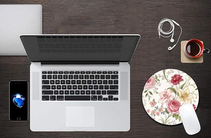 Floral Array with Roses and Lilies Mouse Pad Round Non-Slip Rubber Mousepad Laptop Office Computer Decor Cute Desk Accessories Customized Design Mouse Pad
