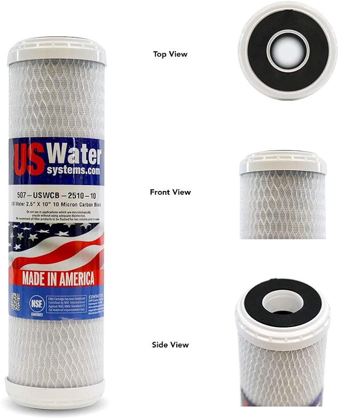 US Water Systems Carbon Water Filter 10 X 2.5, Whole House Water Filter Cartridge 10 Micron, Removes Contaminants for Superior Taste and Odor Removal, Made in the USA
