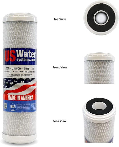 US Water Systems Carbon Water Filter 10 X 2.5, Whole House Water Filter Cartridge 10 Micron, Removes Contaminants for Superior Taste and Odor Removal, Made in the USA