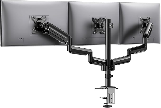 HUANUO Triple Monitor Mount for 13-27 inch Computer Screens, 3 Monitor Desk Mount with Arm Holds 17.6lbs, Triple Monitors Stand with Tilt, Swivel, Rotation, VESA 75x75, 100x100mm
