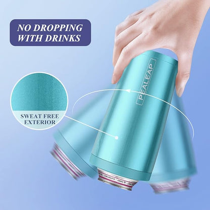 4 in 1 Insulated Slim Can Cooler for 12 OZ Cans and Beer Bottle - Keep 8 Hours Cold, Easy to Hold - Stainless Steel Can Holder, Double Walled Can Insulator for Hard Seltzer and More (Aqua)
