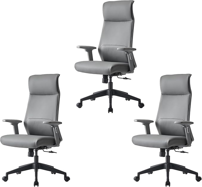 EUREKA ERGONOMIC Valen Leather Desk Chair, High Back Office Chair, Microfiber PU Leather Office Chair with Wheels, Executive Office Chair Comfy for Samll Spaces(Pack of 3, Gray)