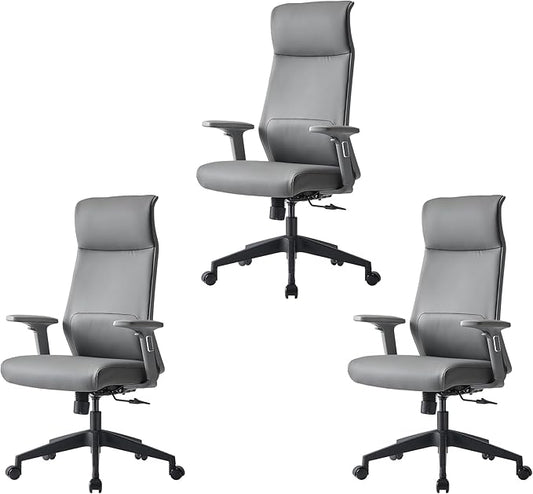 EUREKA ERGONOMIC Valen Leather Desk Chair, High Back Office Chair, Microfiber PU Leather Office Chair with Wheels, Executive Office Chair Comfy for Samll Spaces(Pack of 3, Gray)