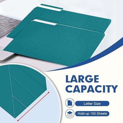 File Folder, PANDRI 120 Pack File Folder, 1/3 Cut Tab, Letter Size, Filing Folder for Office School Business, Turquoise