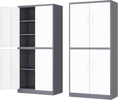 71' Metal Storage - Lockable File Cabinet with Doors & Shelves - Gray/White Steel for Garage, Home, Office