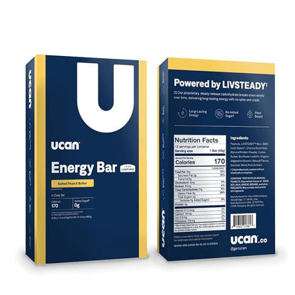 UCAN Energy Bars | Low Sugar, Low Calories | Gut Friendly, Caffeine-Free, Vegan, Non-GMO, No Soy, Keto Friendly | Running, Cycling, Fitness, Pre & Post Workout | Salted Peanut Butter 12 Count
