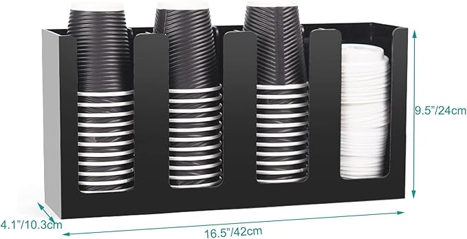 Tirifer Disposable Coffee Cup Dispenser Organizer Paper Cup Lid Sleeve Holder Presentation Storage Coffee Milk Tea Shop Restaurant Accessories Halloween Party Supplies, 4 Compartments