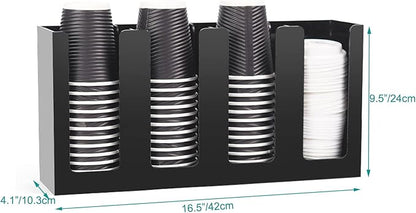 Tirifer Disposable Coffee Cup Dispenser Organizer Paper Cup Lid Sleeve Holder Presentation Storage Coffee Milk Tea Shop Restaurant Accessories Halloween Party Supplies, 4 Compartments