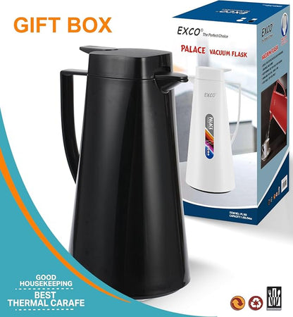 EXCO 1.0L / 34Oz Premium Thermal Coffee Carafe, Glass Lined Insulated for Keeping Hot Liquids, Vacuum Coffee Tea Pot, Large Beverage Drink Container Dispensers, 12 Hour Heat 24 Hour Cold (White)