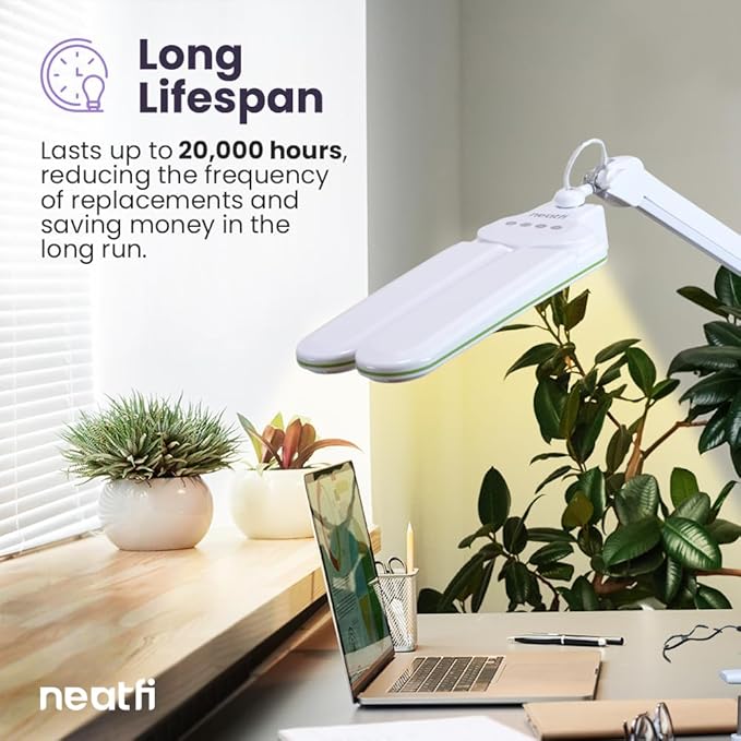 Neatfi Elite HD XL LED Desk Lamp, 3 Light Modes, 90PCS SMD LED, Non-Polar Dimming, Bright Eye-Caring Lighting for Home Office, Drafting, Beauty Shop, Workbench (CCT with Clamp, Green Ring, 17 Inches)