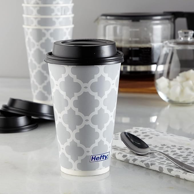 Hefty Paper Disposable Hot Cups with Lids, 16 Ounce, 20 CT (Pack of 3)
