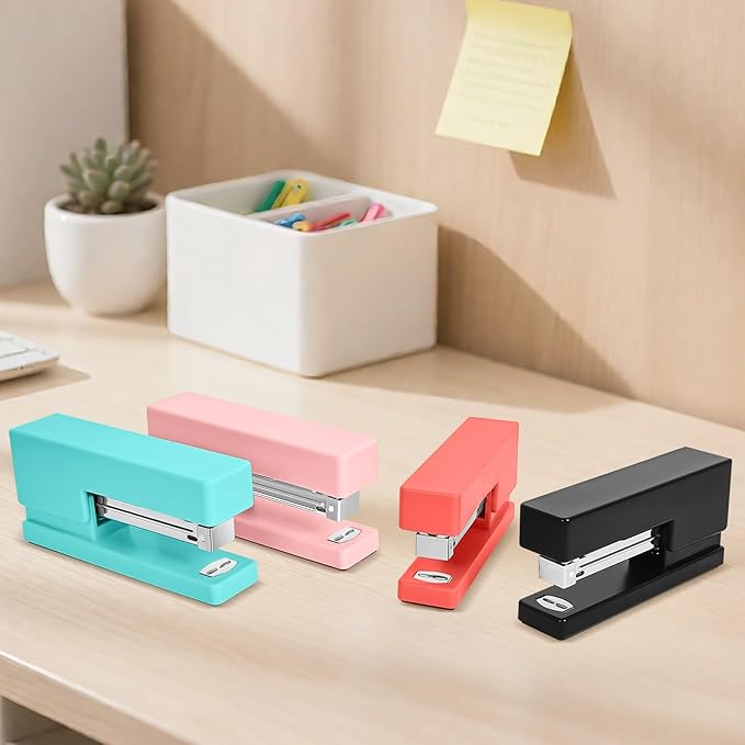 1 Desktop Stapler & 1 Tape Dispenser - 25 Sheet Capacity with 830 Staples and Staple Remover, Non-Slip for Office,School, Home & Classroom, Black(Tape not Included)